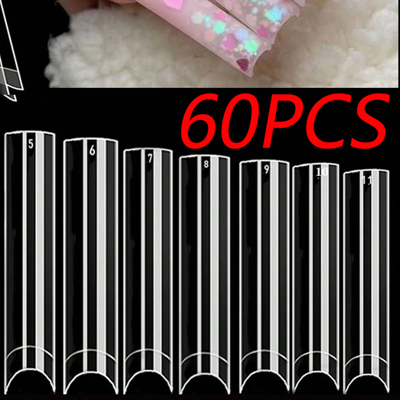 TEMU 60pcs Straight Square Nail Tips, Ultra-long Flat Square Half-cover Acrylic False Nails, Transparent, Suitable For Women