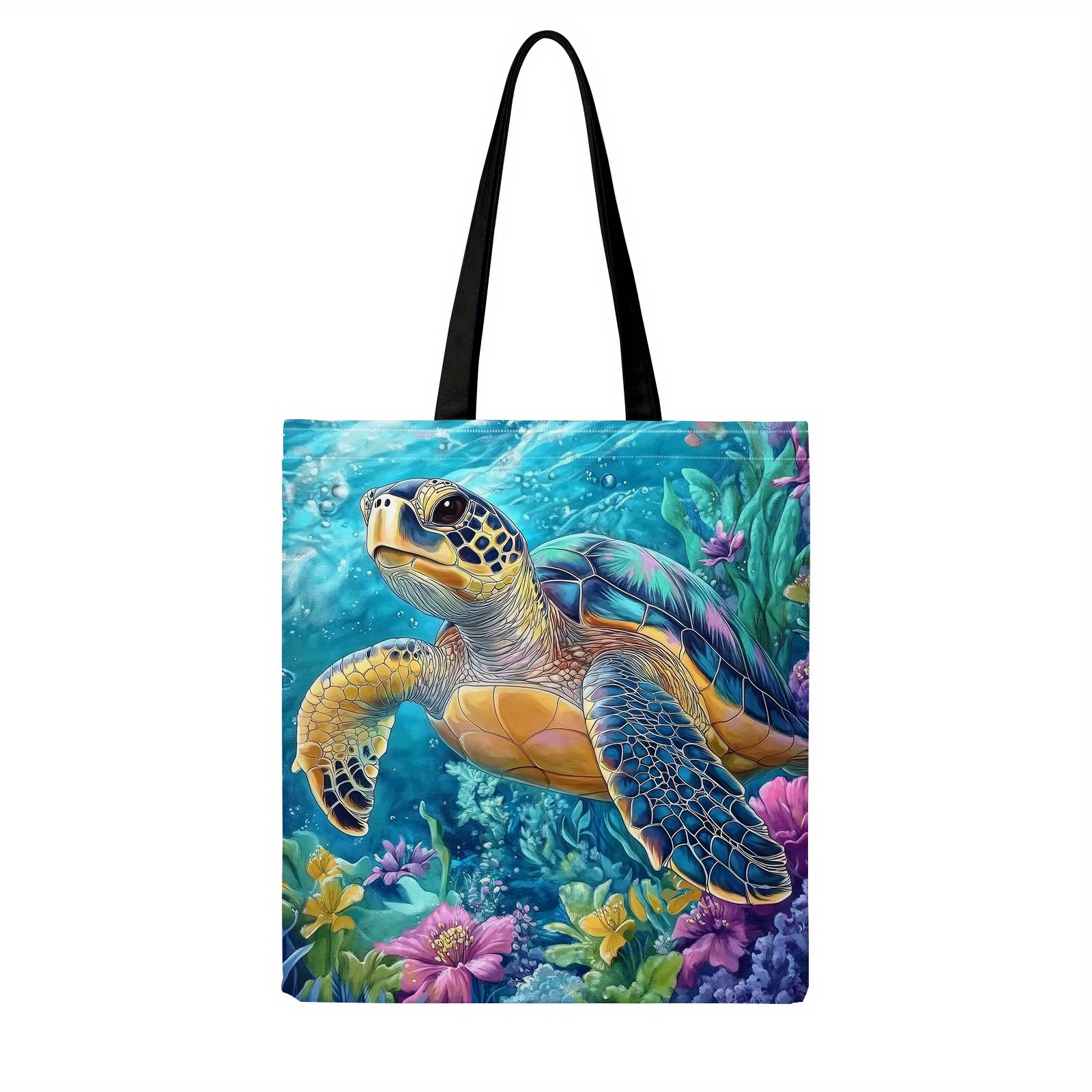 TEMU A Stylish Women's Tote Bag With A Colorful Ocean-themed Print, This Spacious And Reusable Shopping Bag Is An For Everyday Activities, Making It