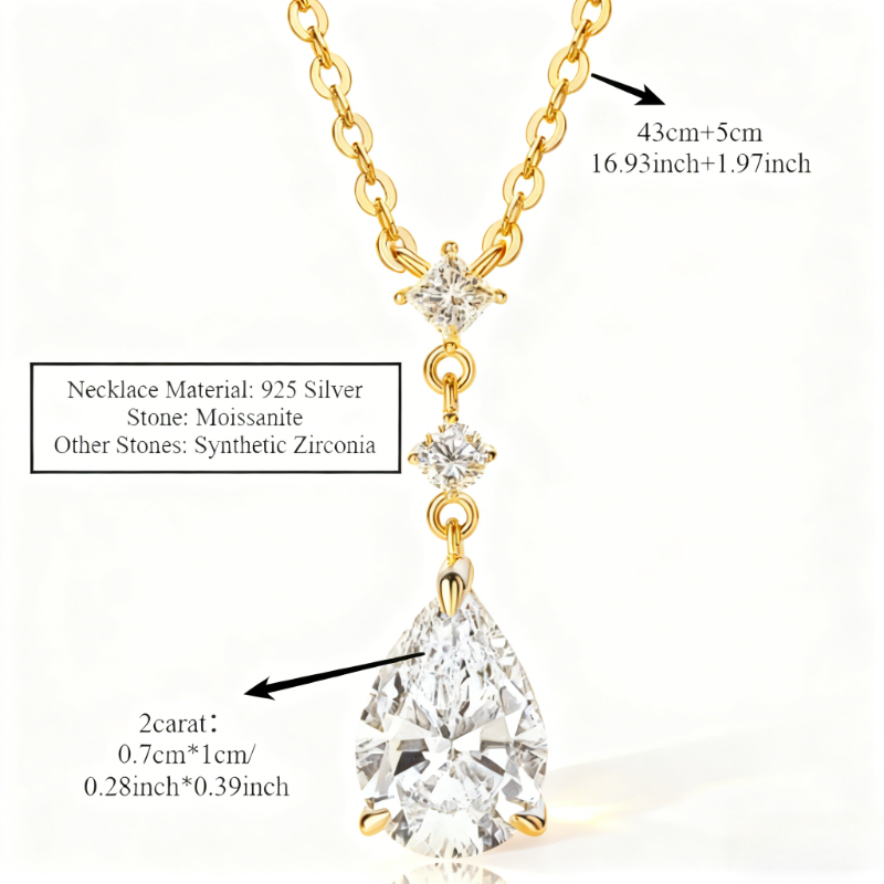 A 925 Silvery 2-carat Teardrop Pendant, Ocean Heart, a Niche Minimalist Elegant Autumn/winter Holiday Gift for Men and Women, Couples' High-quality Pendant Necklace Collarbone Chain. Suitable for Black Friday, Weddings, Banquets, Parties