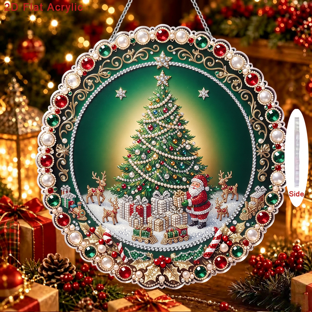 TEMU Kit de pendentif à perles acryliques ondulées rondes 2D plat - Impression 2D/plat, avec d'arbre de Noël, de Père Noël, de et de boîte cadeau,