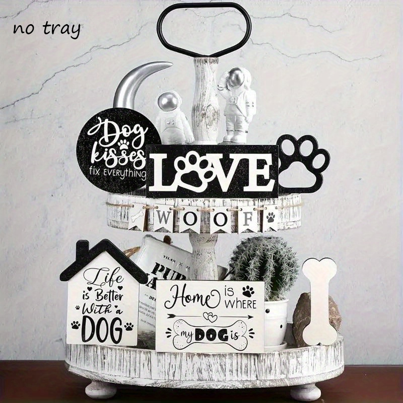 

Christmas Dog Wooden Sign Set - Farmhouse Tiered Tray Decor With , Centerpieces & Home Party Decorations, Dog Christmas Gifts