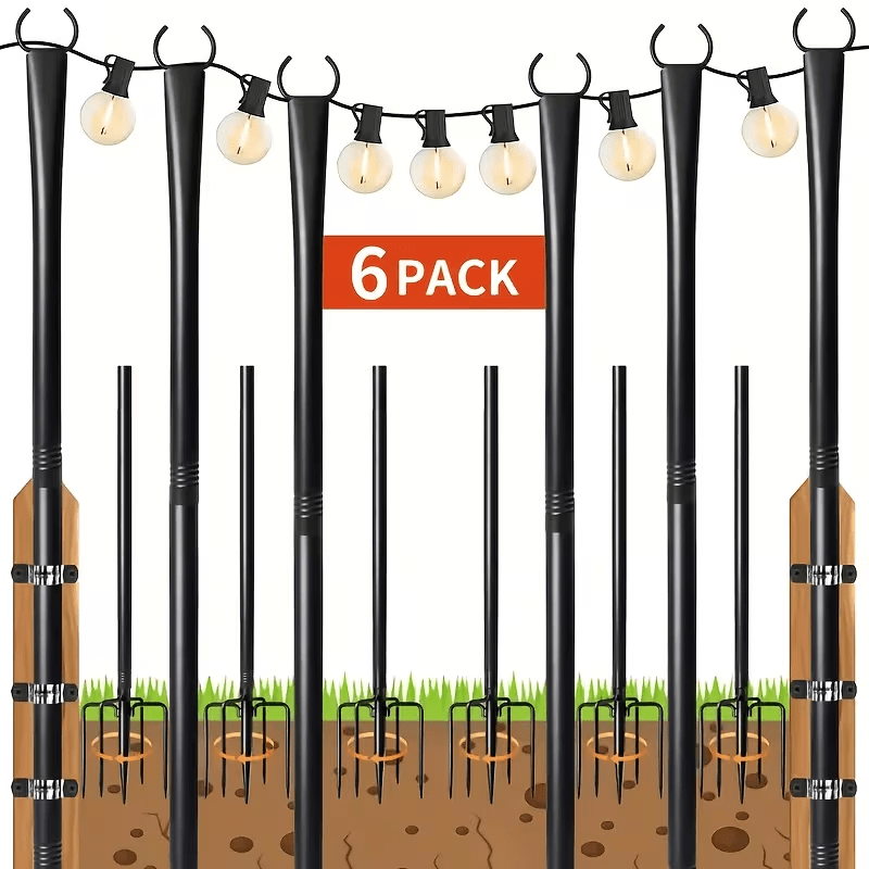 Image of 6 Pack Heavy Duty Thickened Metal Outdoor Light Pole With Fork Top & Hanging Pole - Polished Suitable For Gardens, Decks, Backyards, , Post For Deck, Pole, Porch Light Fixture, Backyard Hanging Holder