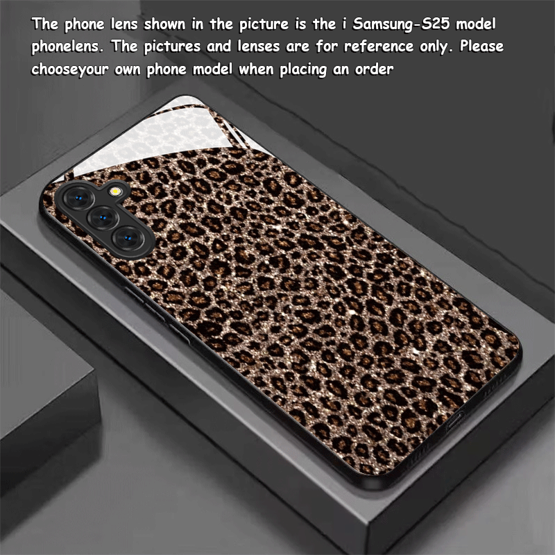 TEMU Phone Case: Fashionable Brown Glitter Leopard Print New Tempered Glass Black Phone Case For Galaxy S25 Ultra/s25 /s25 Fe/s25/s24 Ultra/s24 /s24