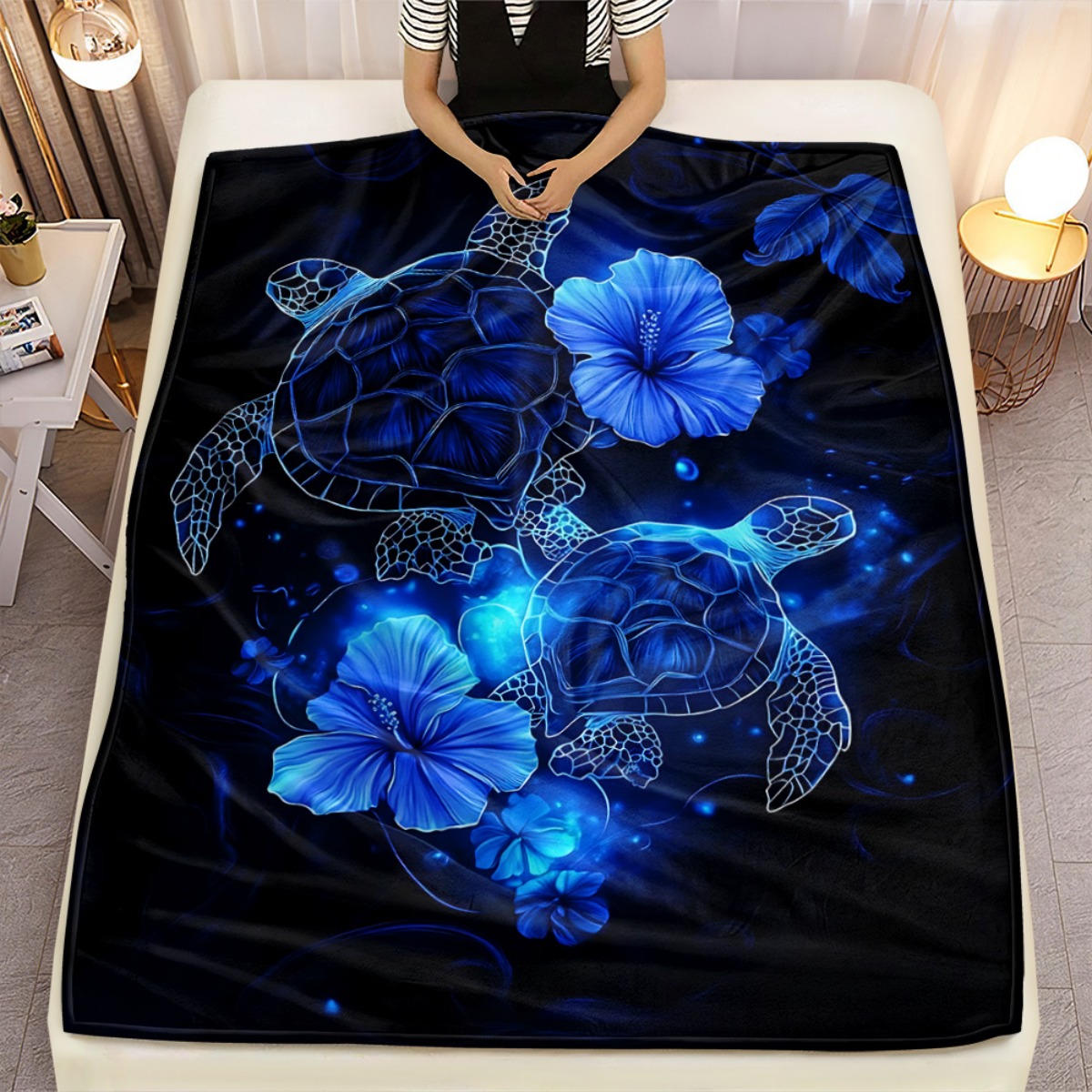 TEMU Couverture 1 pièce avec motif de tortue pour canapé, chambre, salon, lit, divan, chaise - Flanelle légère, douce et chaude - Cadeaux pour