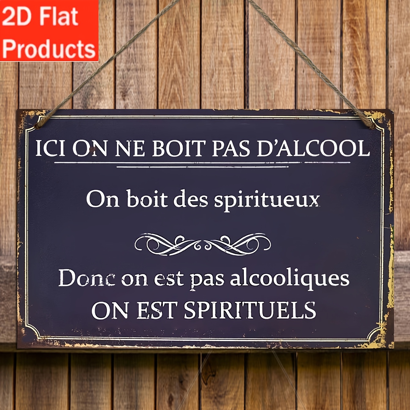 TEMU 2d Flat, 2d French Vintage Wooden Wall Plaque Ici On Ne Pas D'alcool Bar Cafe Decor With Hanging Rope Durable Wood Sign Funny Saying For Kitchen