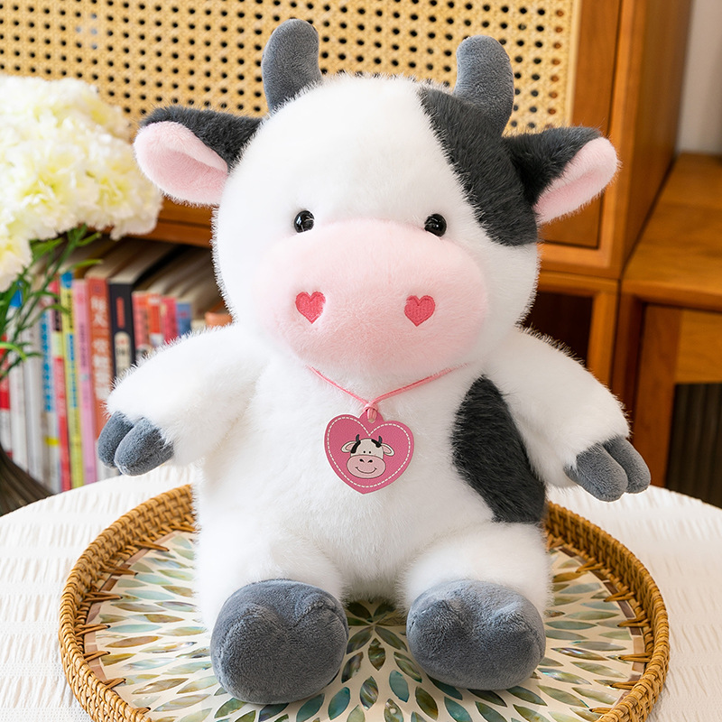 TEMU Cow Stuffed Animal Dog Toy | Tough Chew Resistant Plush For Puppies, Squeaky Interactive Pet Toy, Calming Chew Buddy For Dogs, Polyester Material, Cartoon Pattern, Suitable For All Breed Sizes