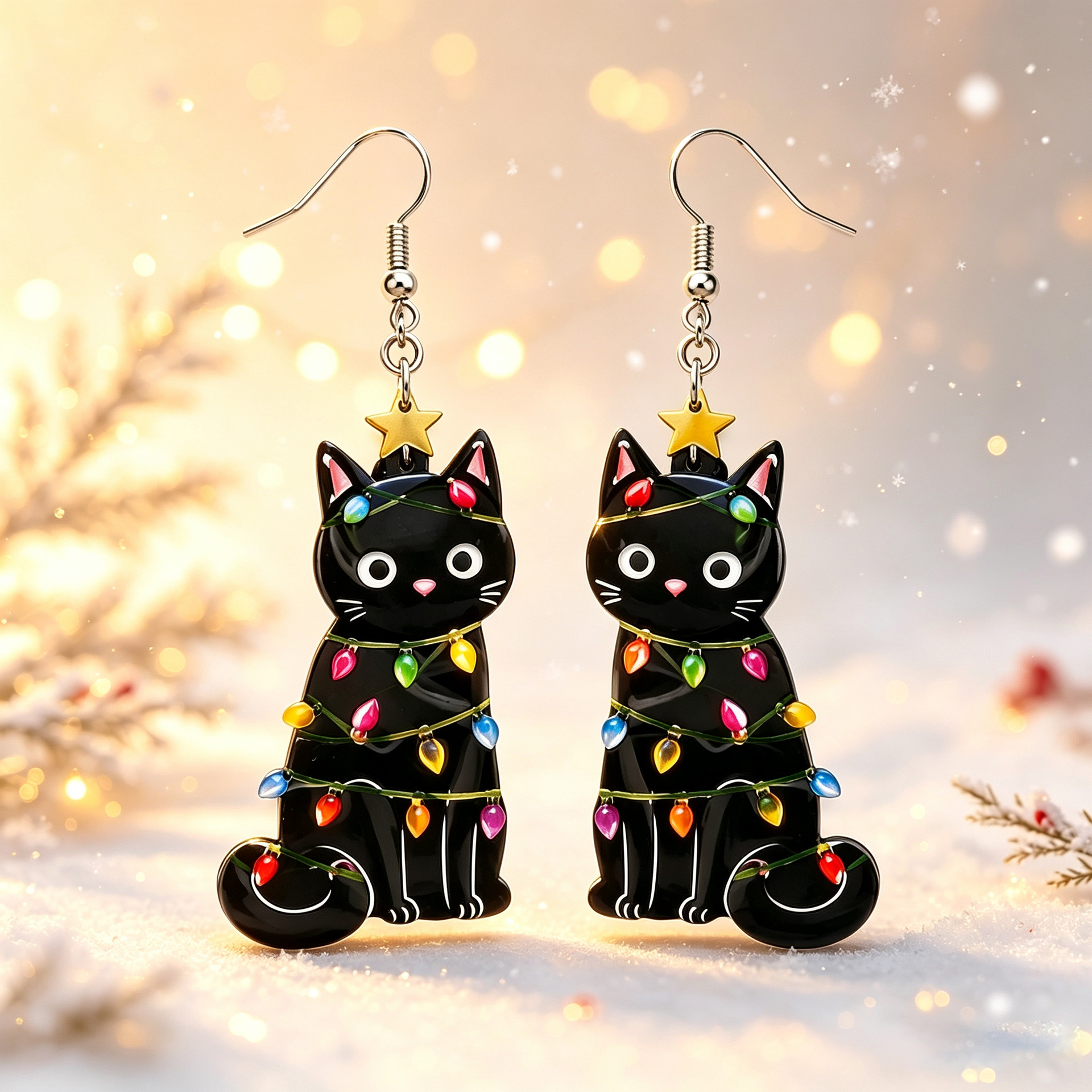 TEMU 2pcs Christmas Cute Earrings Creative Kitten Women's Earrings Ideal Christmas Gift Banquet Party Jewelry Exquisite Jewelry Jewelry Wearable Very