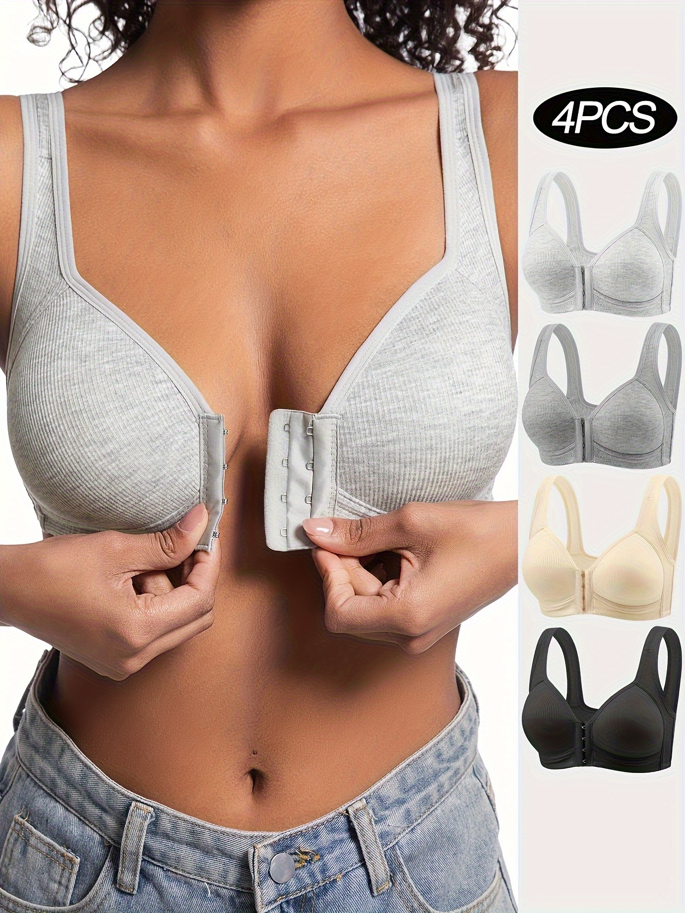 4pcs womens elegant seamless push up bras front closure breathable nylon non padded   fit beige black for casual attire casual outfits wirefree bras sleek bra design smooth texture   Product details 9