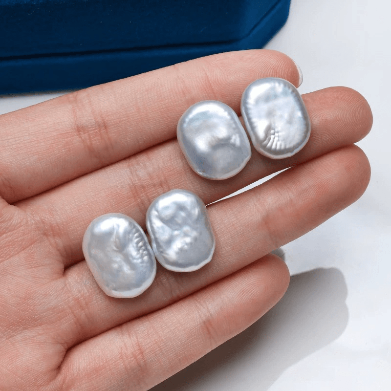 Women's 925 Silver Oval Baroque Pearl Stud Earrings