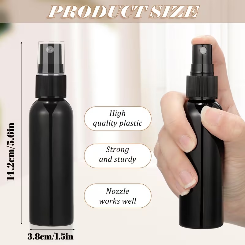 18pack black empty spray bottles refillable plastic travel portable misters for cleaning essential oil perfume skin care