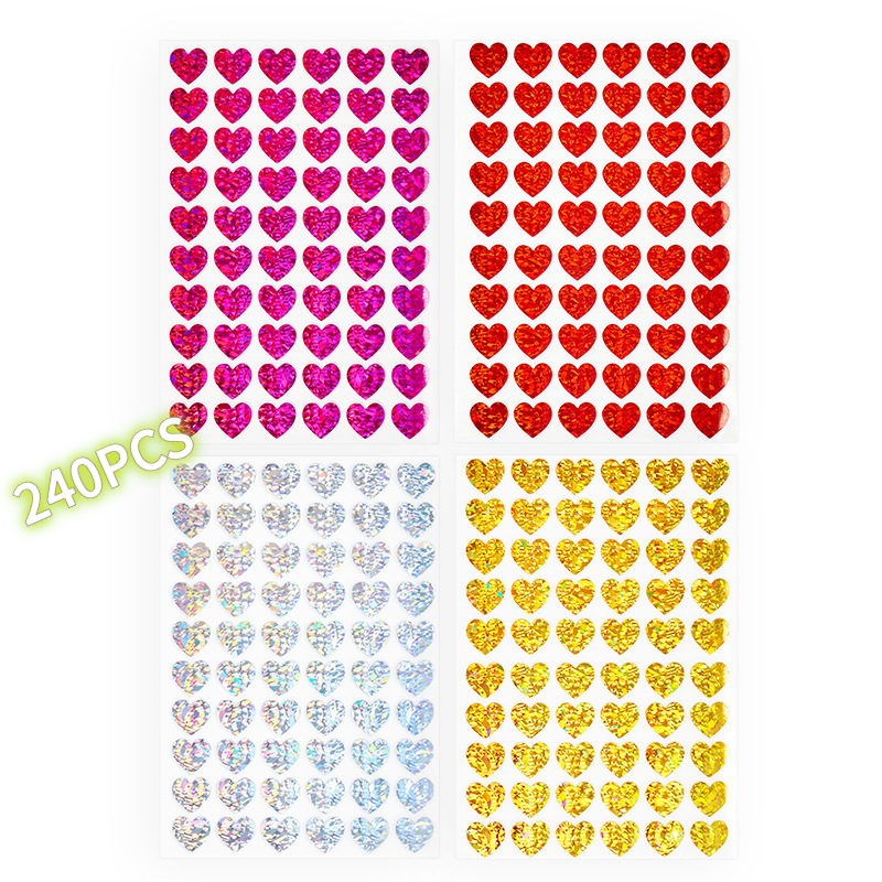 Image of Holographic Glitter Heart Self-adhesive Stickers, Suitable For Valentine's Day Gift Boxes, Gift Bags, Envelope Decorations, Reward Charts, And Diy Scrapbooking