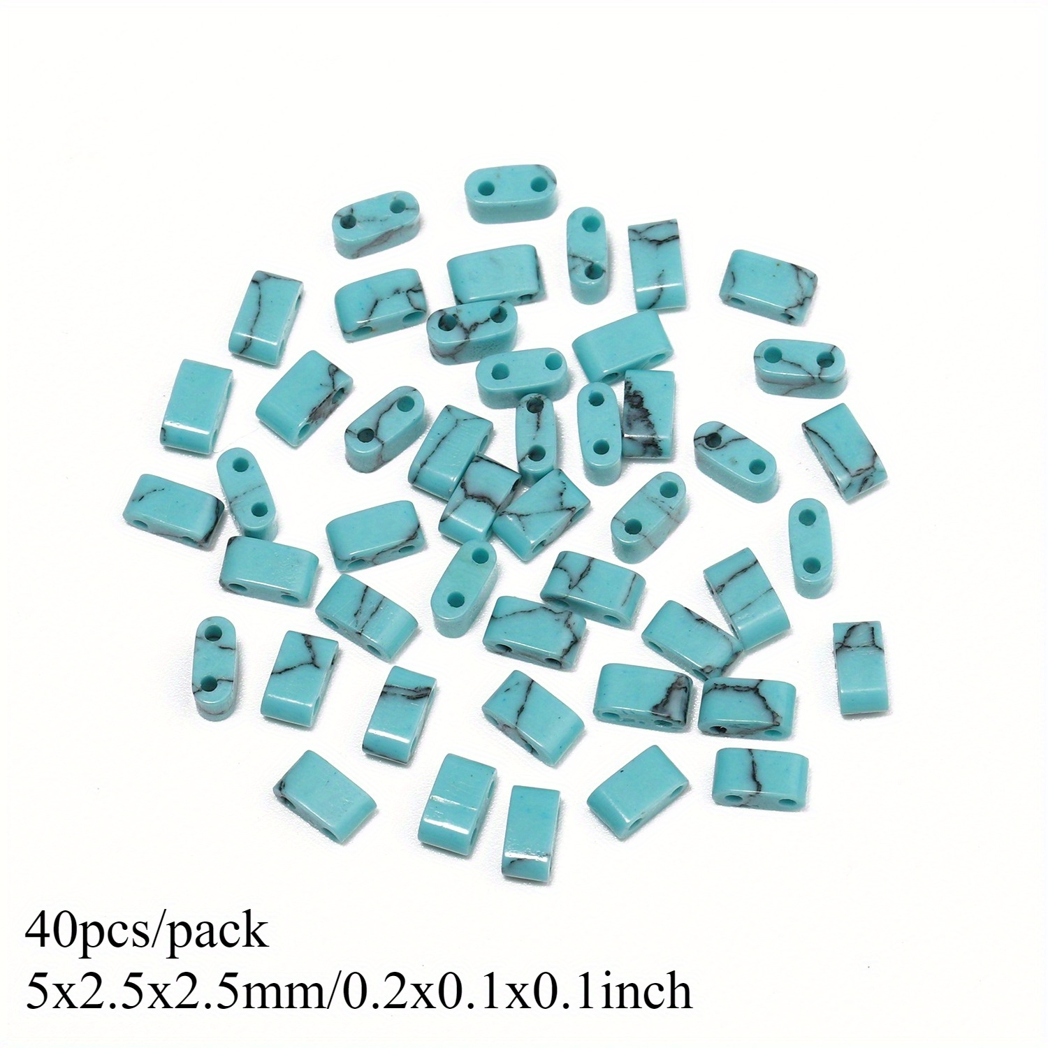 TEMU Perles plates 2D et assortiments de perles - Perles en de turquoise bleue naturelle 5x5x2,5mm 5x2,5x2,5mm, perles plates carrées à deux trous,