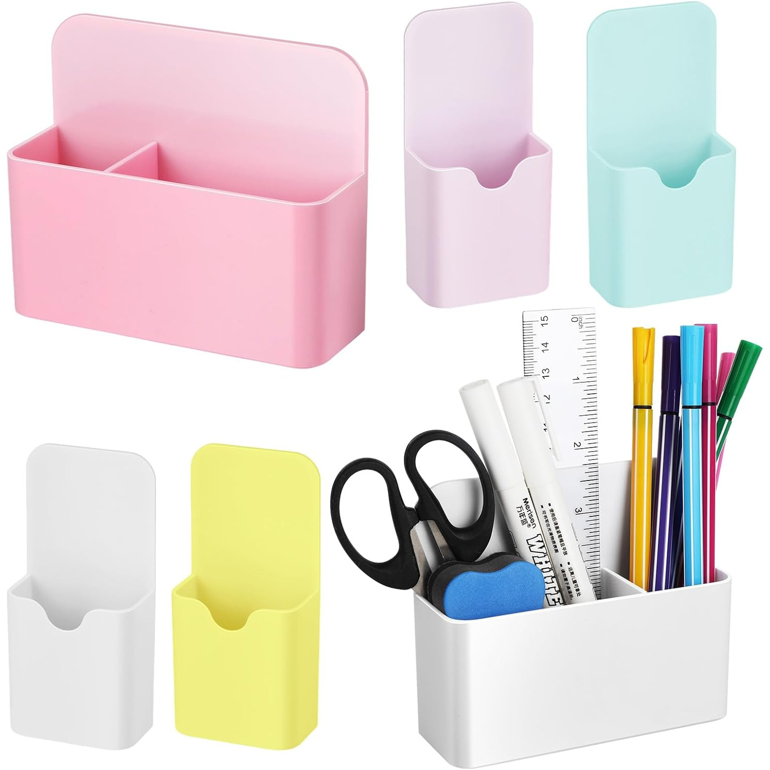 TEMU Pack Of 6 Multi-colour Magnetic Pen Holder- Magnetic Shelf& Marker Holder, Whiteboard Pen Storage Box School, Office, Fridge Gifts