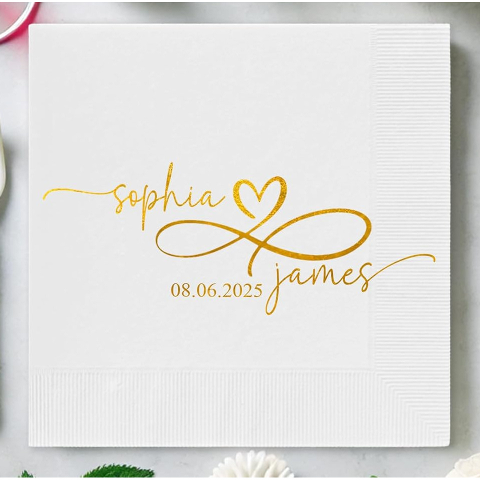 TEMU Custom Wedding Napkins Suitable For Bridal Showers, Engagement Parties & Wedding Table Decor - With Names/phrases, Style 5 Elegant Paper Napkins