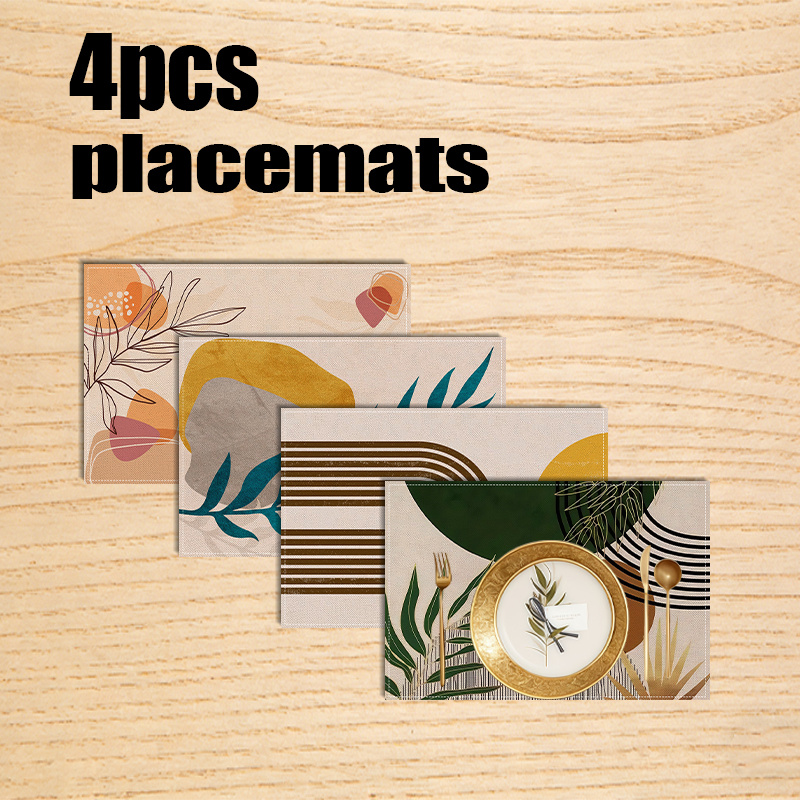 TEMU 4pcs Bohemian Tropical Leaf Placemats Suitable For Table Decoration, Rectangular Table Mats With Table Setting, Machine Washable Polyester