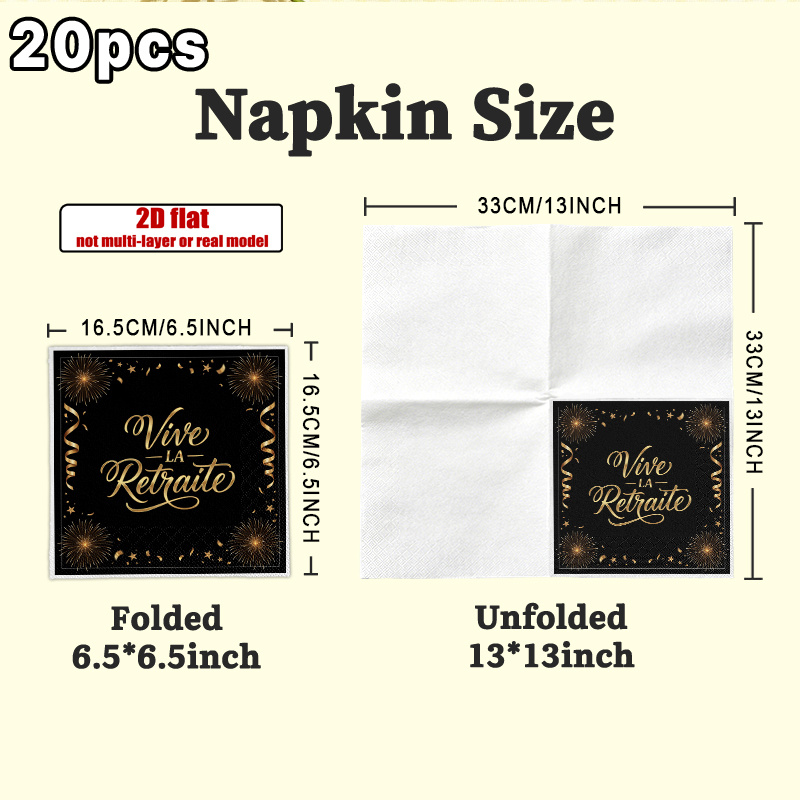 TEMU Lot de 20 serviettes 2D plates, serviettes en papier de soie à dorés pour fête de départ à , serviettes à main pour invités, papier décoratif, -