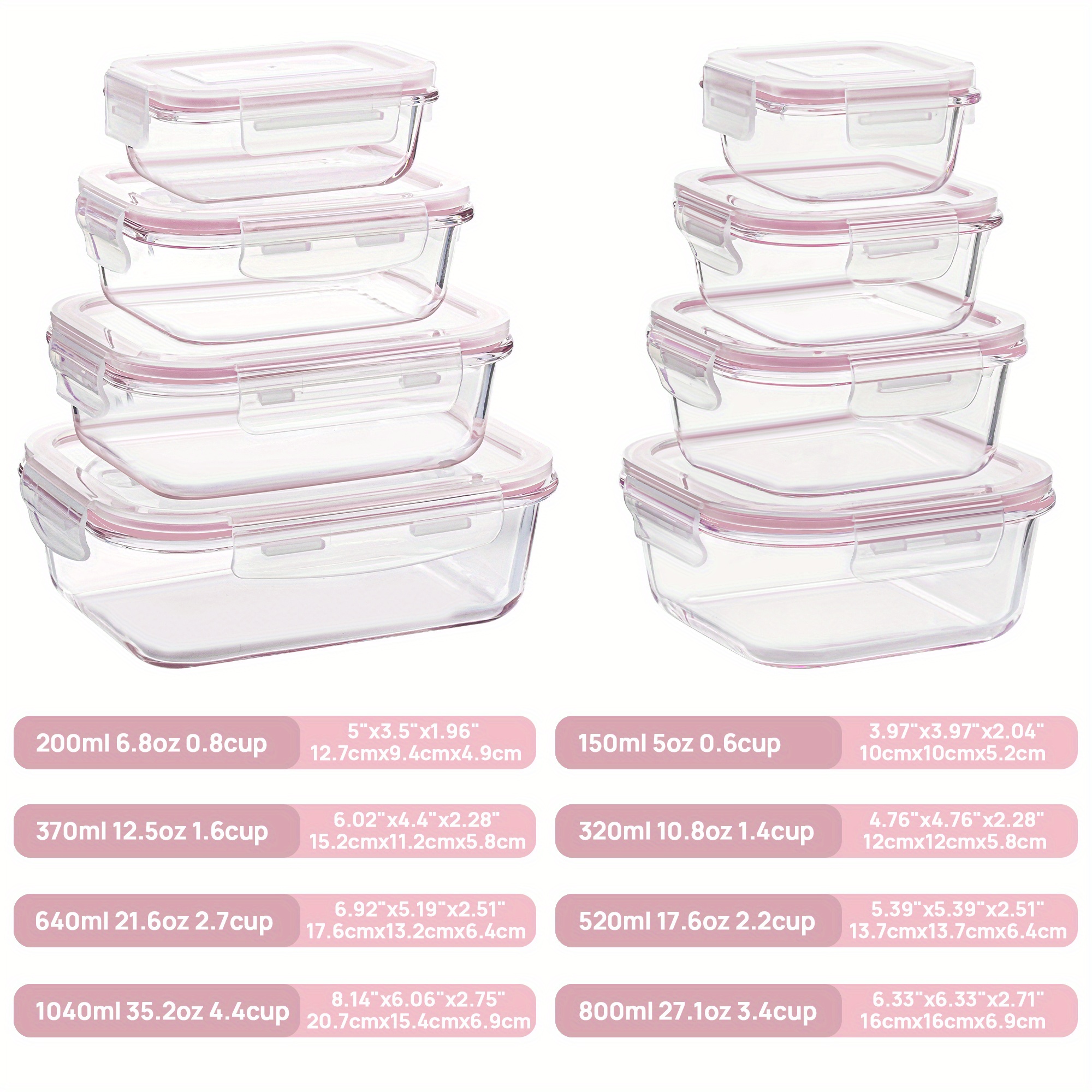 8pcs glass food storage containers with plastic airtight lids bpa free microwave oven freezer safe dishwasher safe rectangular meal prep containers for lunch snacks and     storage organizer lunch container modern kitchenware durable kitchen item Product details 0