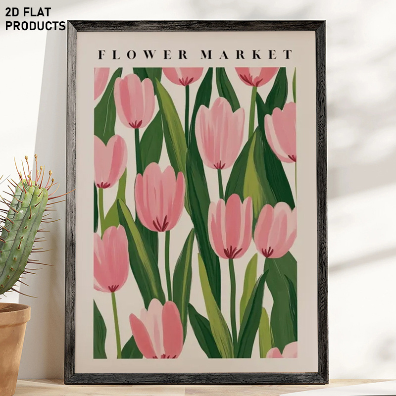 E-shop 1 Stück Zeitgenössisches Bohemian Tulpenblumenmarkt Poster - Lebendige Tulpenfeld Wandkunst, Rahmenlose Leinwand Pflanzen-Druck für Zuhause,