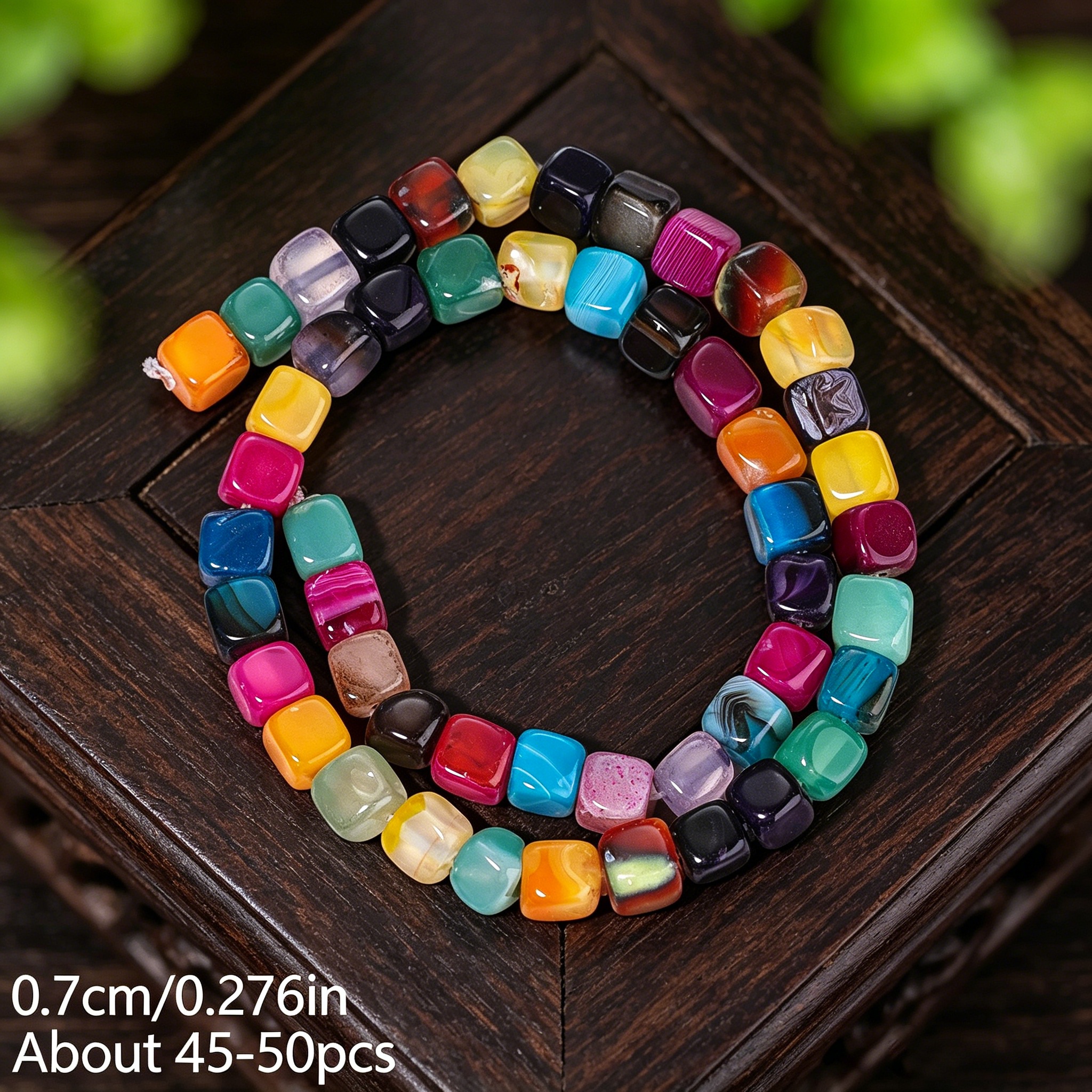 TEMU Perline quadrate in naturale da 7mm - A righe colorate adatte per di gioielli fai da te, multicolore adatte per bracciali, collane, orecchini,