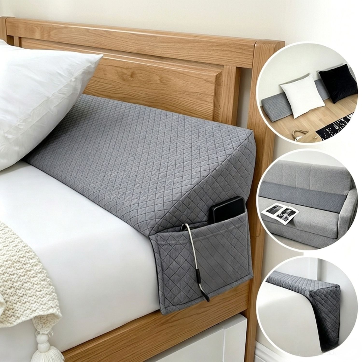 Wedge-shaped Pillow For The Bed - A Mattress Filler That Closes Between Your Headboard And Mattress Or Wall, Ideal For Use As A Backrest While Sleeping