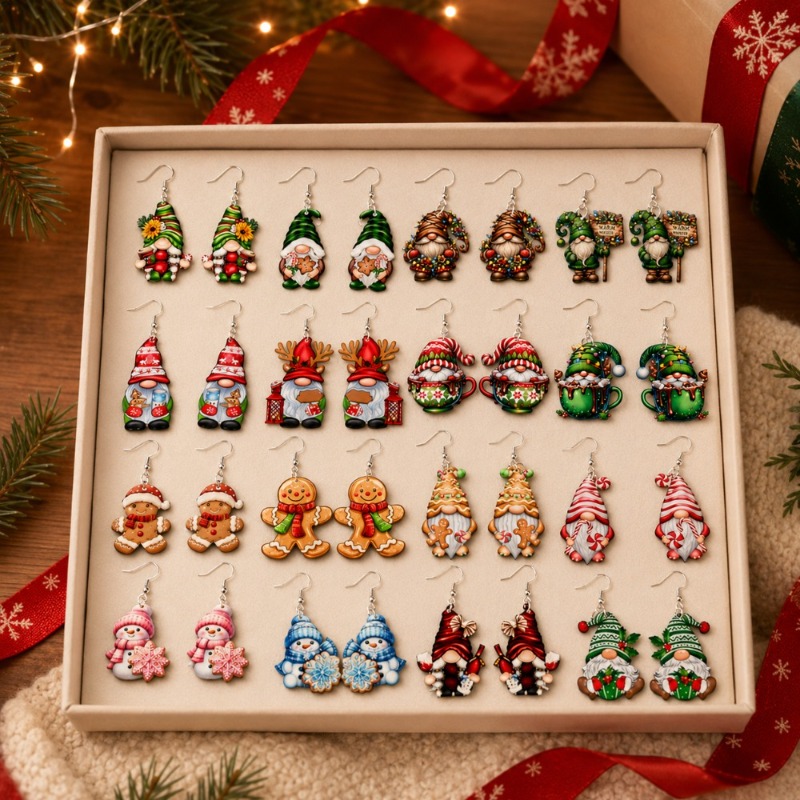 32pcs 2D Flat Women's Christmas Acrylic Hook Earring Set