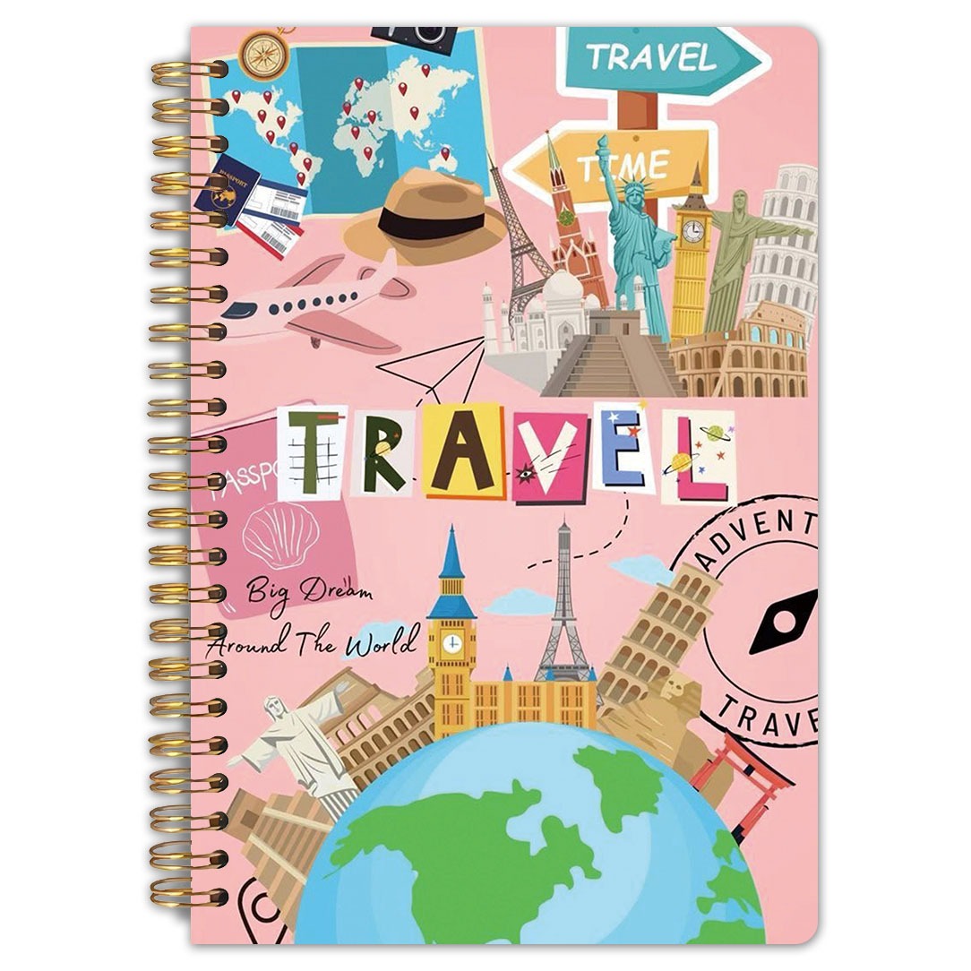 TEMU 1pc World Landmarks Design - Spiral Notebook, 5.5x8.3 Inches, High Quality Inner Pages, Gift, Expedition Journal, Durable Binding