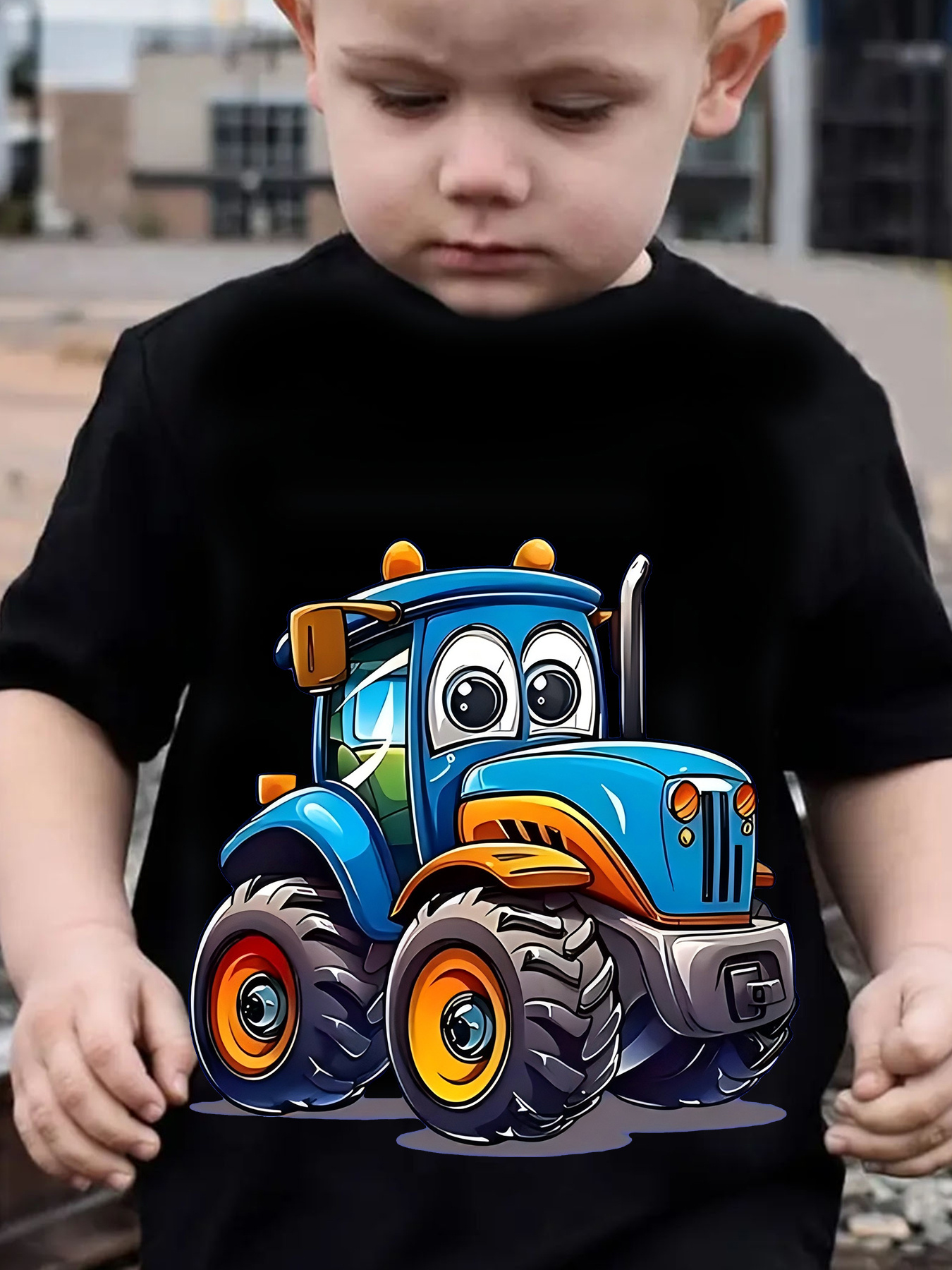 Cartoon Car Print T-Shirt Outfit Summer Cute Casual Round Neck Short Sleeve Top Daily Holiday T-Shirt Clothing