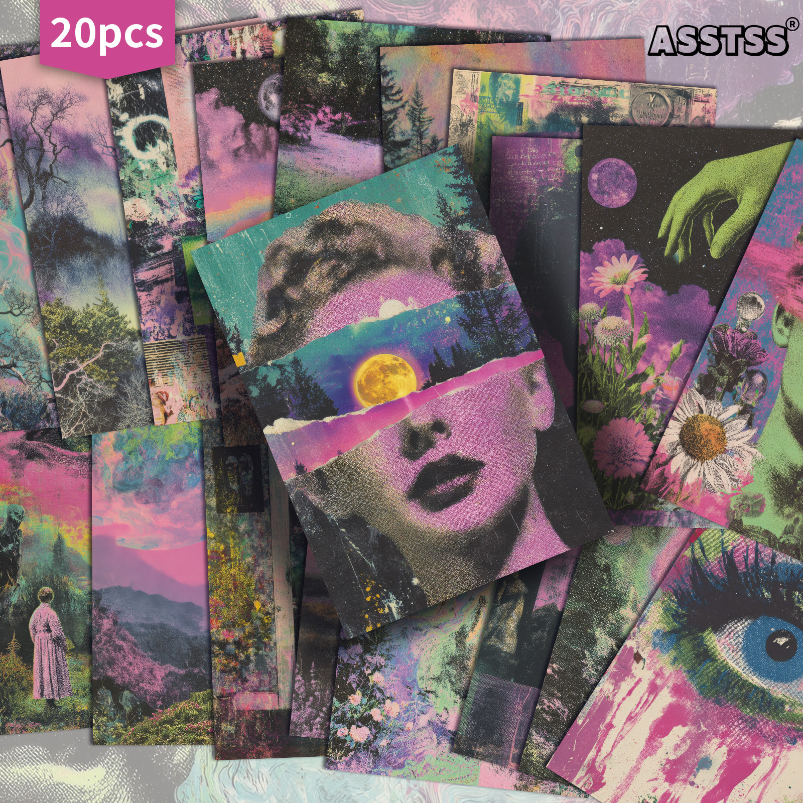 Image of 20-pack Asstss Vintage Mysterious Whimsy Collage Postcards - 4x6 Inches Junk Journal Paper, Classic Pinup Illustrations, Collectible Decorative Painting Cards For Scrapbooking & Crafting
