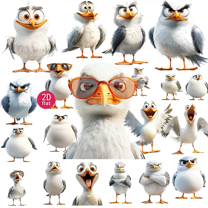 TEMU 2d Flat 20pcs, Cartoon Seagull Stickers, Funny Cute Animal Decals, Creative Scrapbooking Decorative Stickers For Journal, , Notebook, , Diaries,