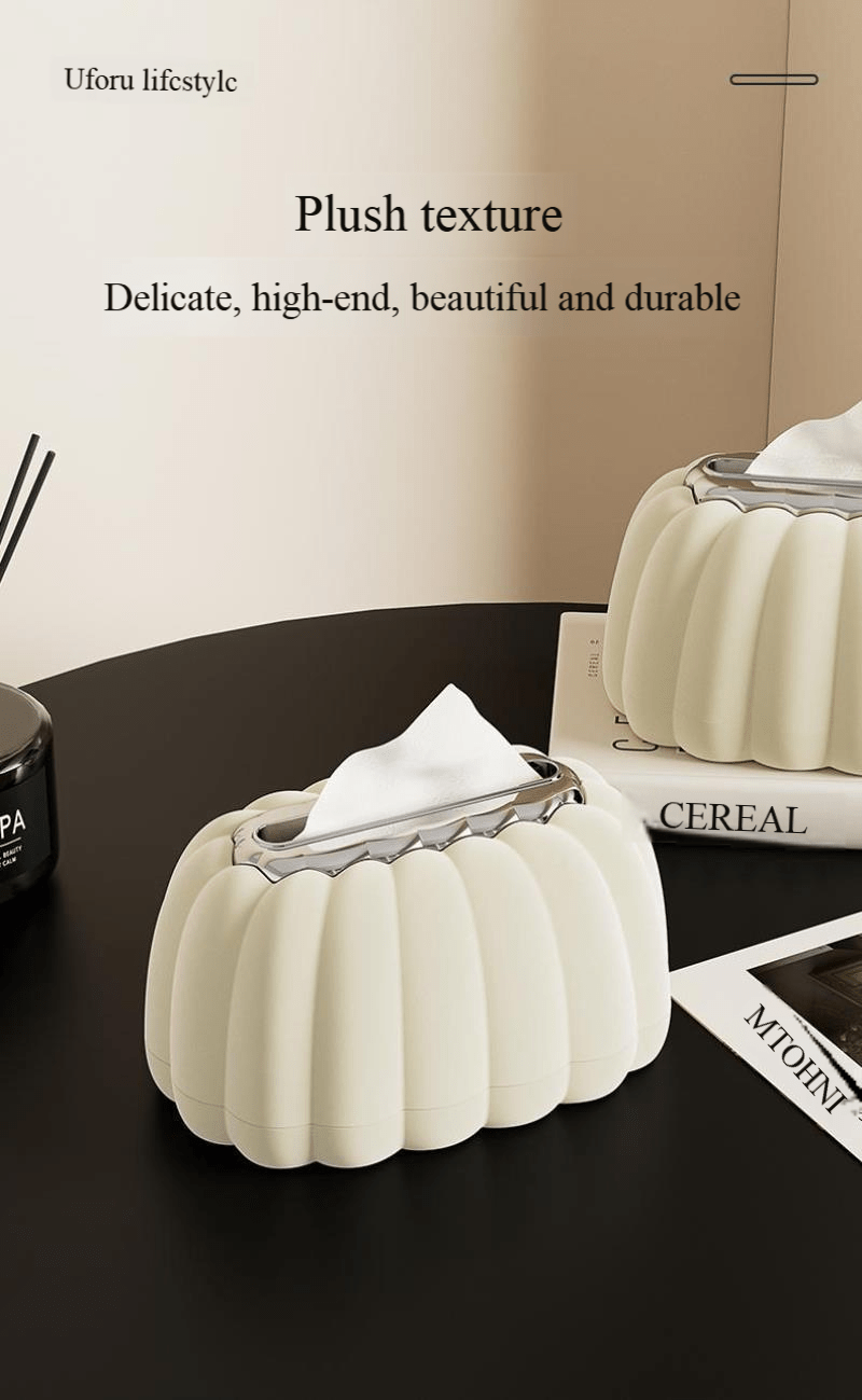2pcs pumpkin shaped tissue box holders with spring loaded doors flocked cream interior decorative plastic storage for home office living room whimsical pink   Product details 0