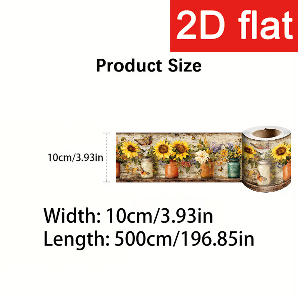 TEMU 1 Roll 10x500cm (3.9x196.9in) Peel-and-paste Wallpaper Border, Architectural Vintage Wall Trim, Vinyl Removable Vintage Sunflower Wall Trim,