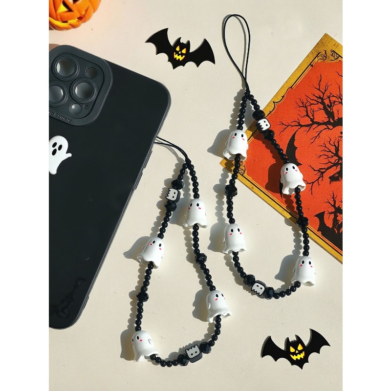 TEMU 1pc Halloween Beaded Phone Charm Strap, Wrist Lanyard With Cute Pendant, Spooky Phone Case Hanging Chain For Phone, Bag & Key Dec