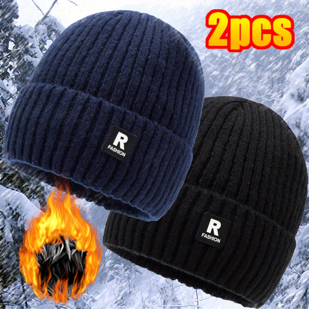 TEMU 2pcs Men's -lined Thick Hats, Outdoor Cycling Cold-proof Large Head Hats, Ski Hats