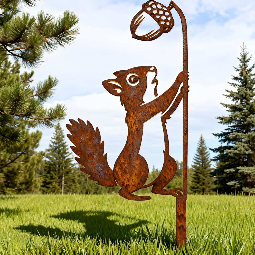 E-shop Vintage Niedlicher Metall Garten Eichhörnchen Stake, Abstrakter Eichhörnchen, der Kiefernkelch isst, Dekorativer Stake, Outdoor- und