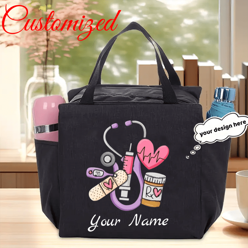 Customized Name Nurse Tote Bag | Reusable With Stethoscope Design, Zipper Closure, Multiple Pockets, Machine Washable, Lining - Ideal For Professionals, In Grey/pink/blue/black