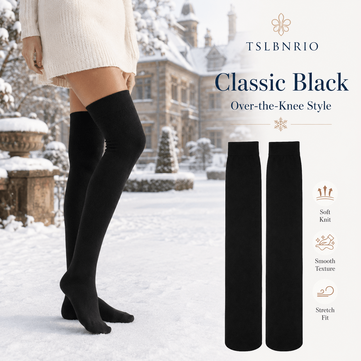 TEMU 1 Pair Black Solid Thigh-high Socks Plain Cuff Over-the-knee Stockings For Autumn Winter Layering Shorts Matching