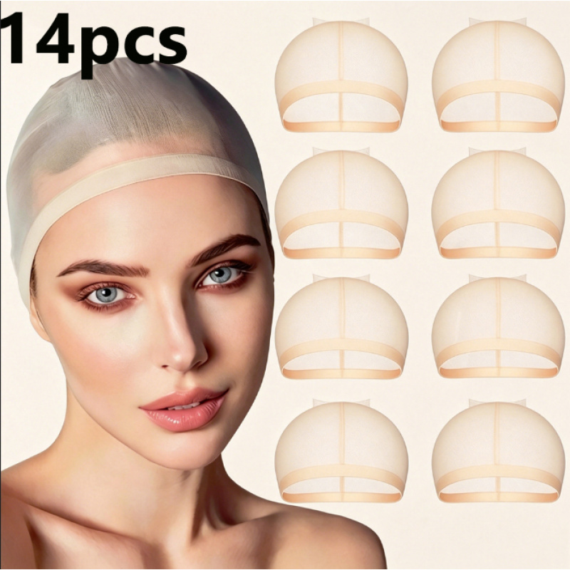 TEMU 14pcs Cache-Cheveux Invisible Nude, Bonnet en de Dentelle de Nylon Haute Élasticité, , Respirant et Anti-Transpiration, Convient aux Extensions