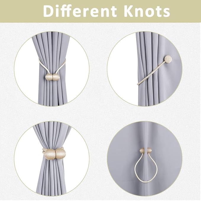 Two Beige Magnetic Curtain Ties, Bohemian Style Curtain Rope Clips, Woven Curtain Fasteners, Suitable for Decorating Curtains in Homes, Offices, And Hotels, Exquisite Curtain Additions