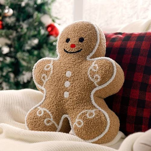 christmas gingerbread mens decorative pillow with pattern classic holiday decoration suitable for sofa room holiday gingerbread shaped decorative pillow no battery electricity battery de