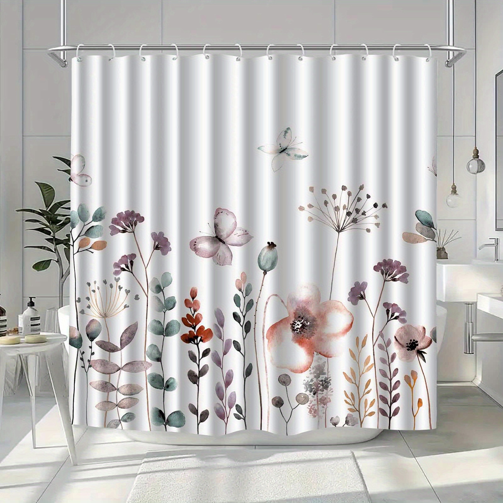 TEMU Jit1pcs Watercolor Minimalist Floral, Plant, Pattern Shower Curtain, High-end Elegant Bathroom Curtain Shower Curtain, Shower Curtain Home
