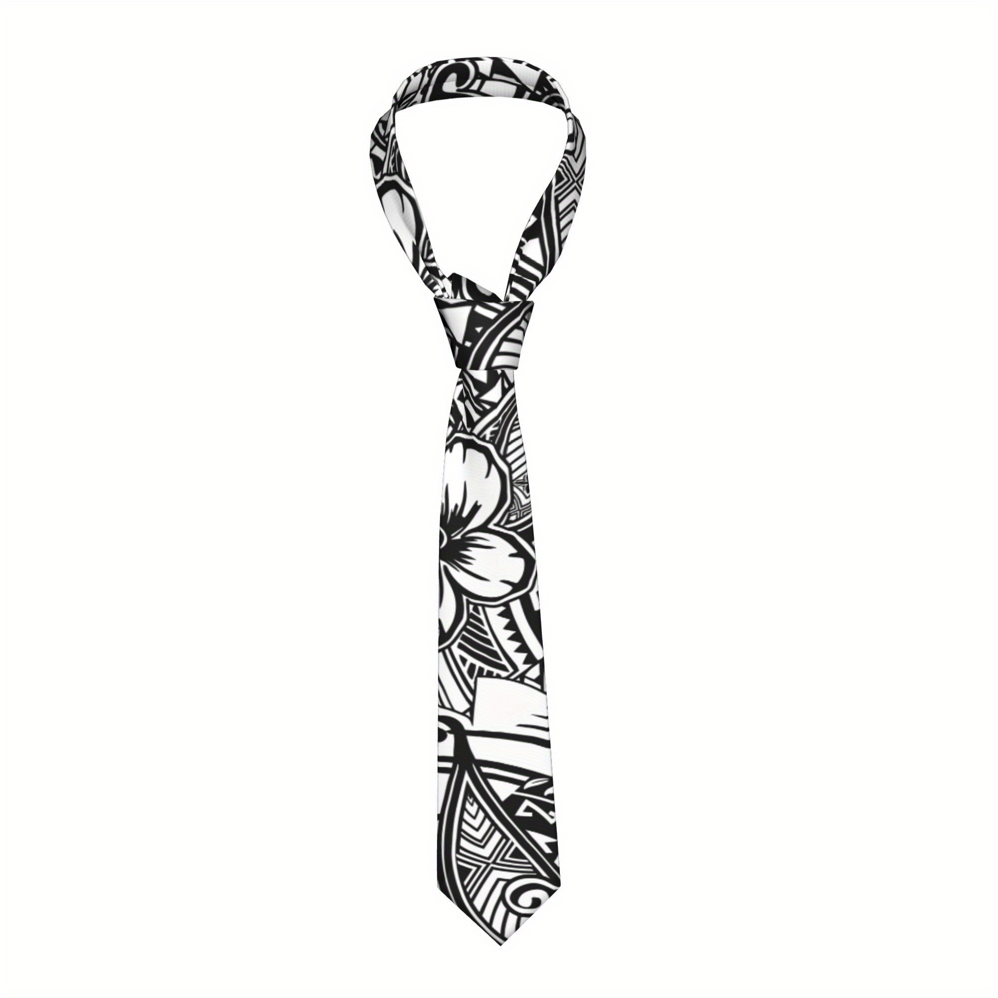 TEMU 1pc Of Men's Hawaiian Tribal Samoan Polynesian Tattoo Tie Made From Soft And Comfortable Polyester, Featuring A Woven Suitable For Parties And