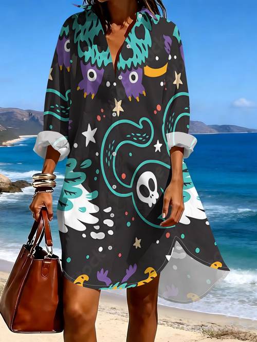 Women S Summer Autumn Long Sleeve Shirt, Fantasy Illustration Print, Casual All-Match Style