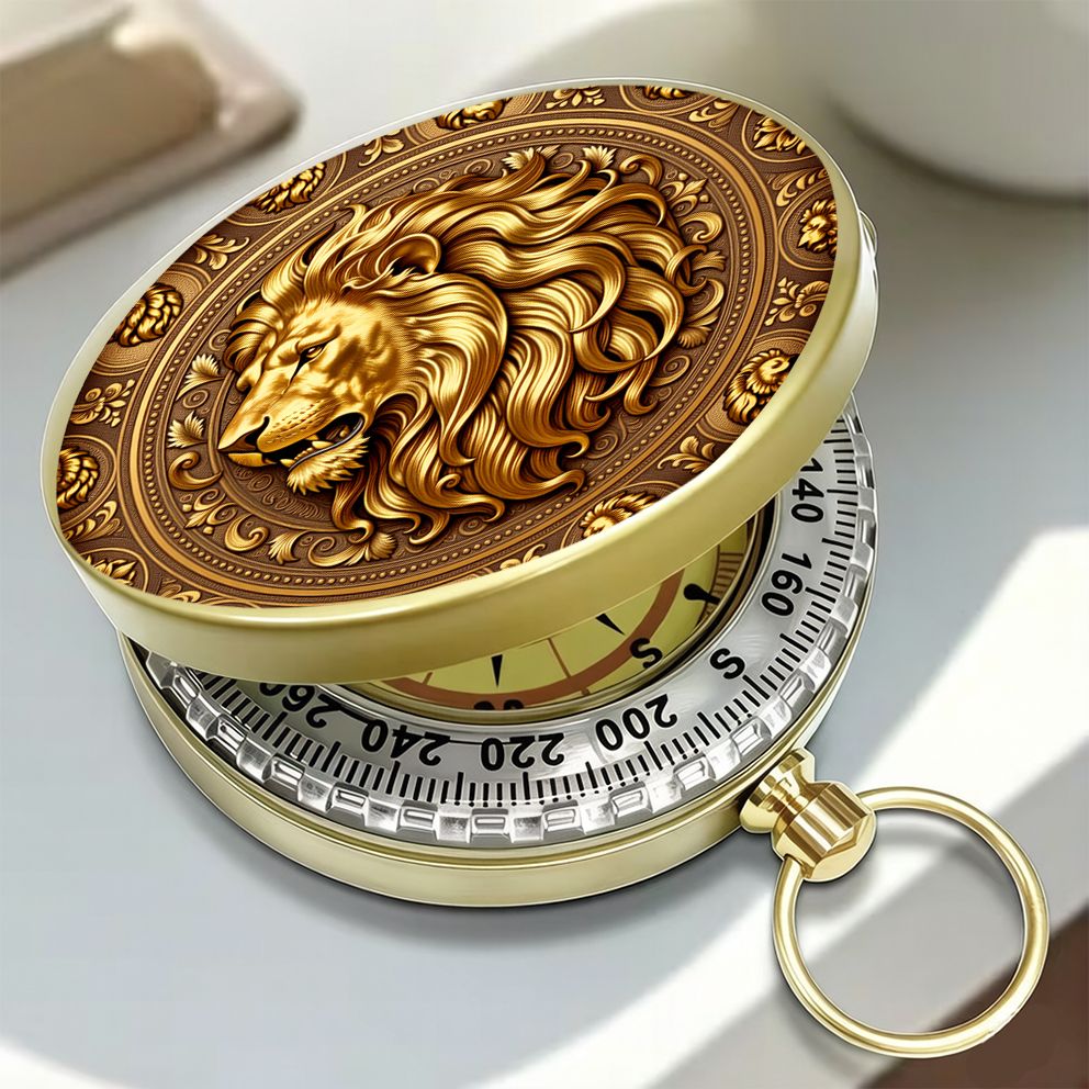 TEMU de bolsillo con diseño de cabeza , color dorado, cubierta mecánica abatible de metal estilo y texto grabados, adecuada para entusiastas de la al