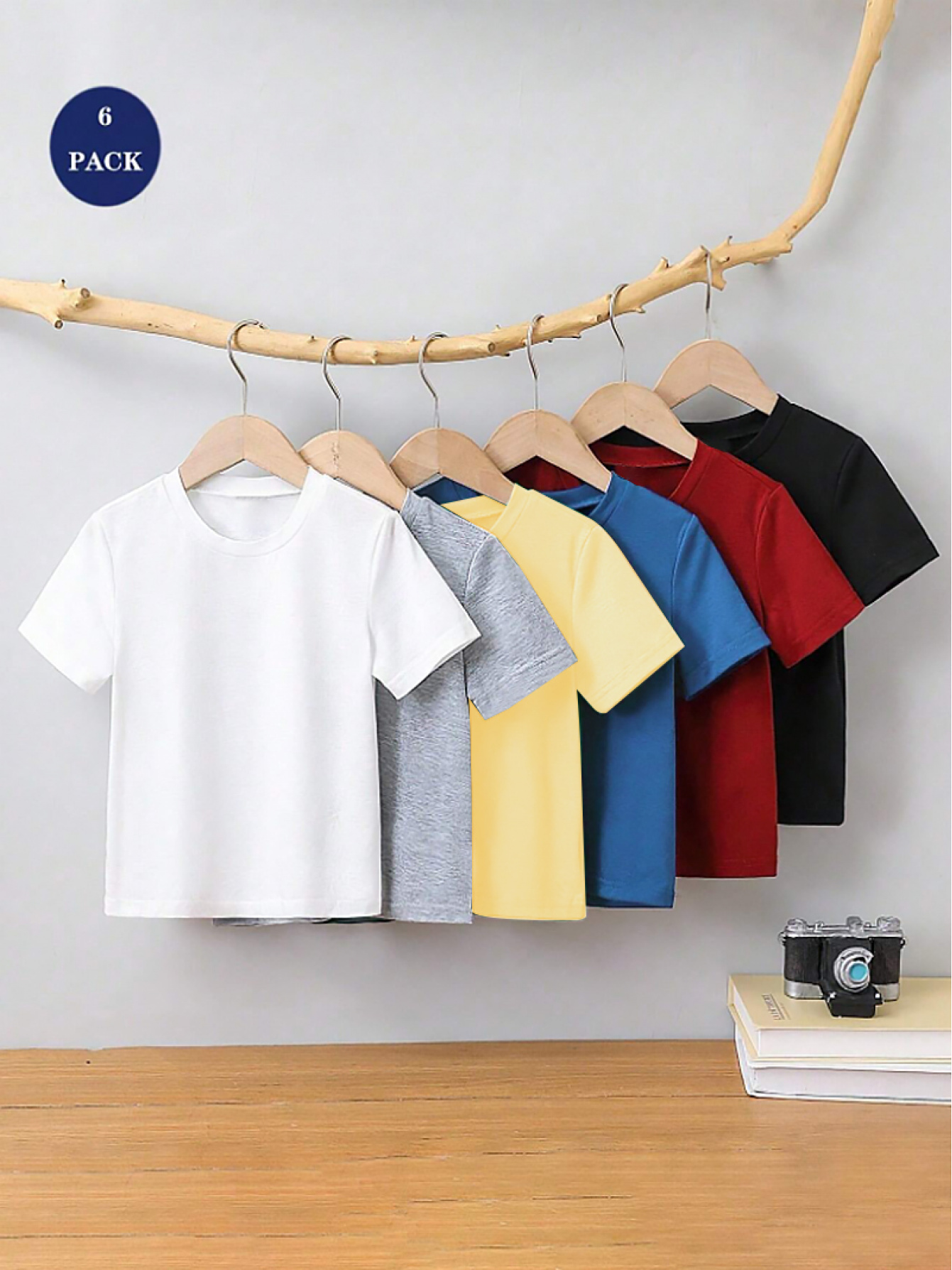 conjunto de 6 camisetas de     para   - cor   com   redonda   para o verão, 6 cores vibrantes ( ,  ,  ,  ,  ,  ) - roupa casual  , lavável à máquina