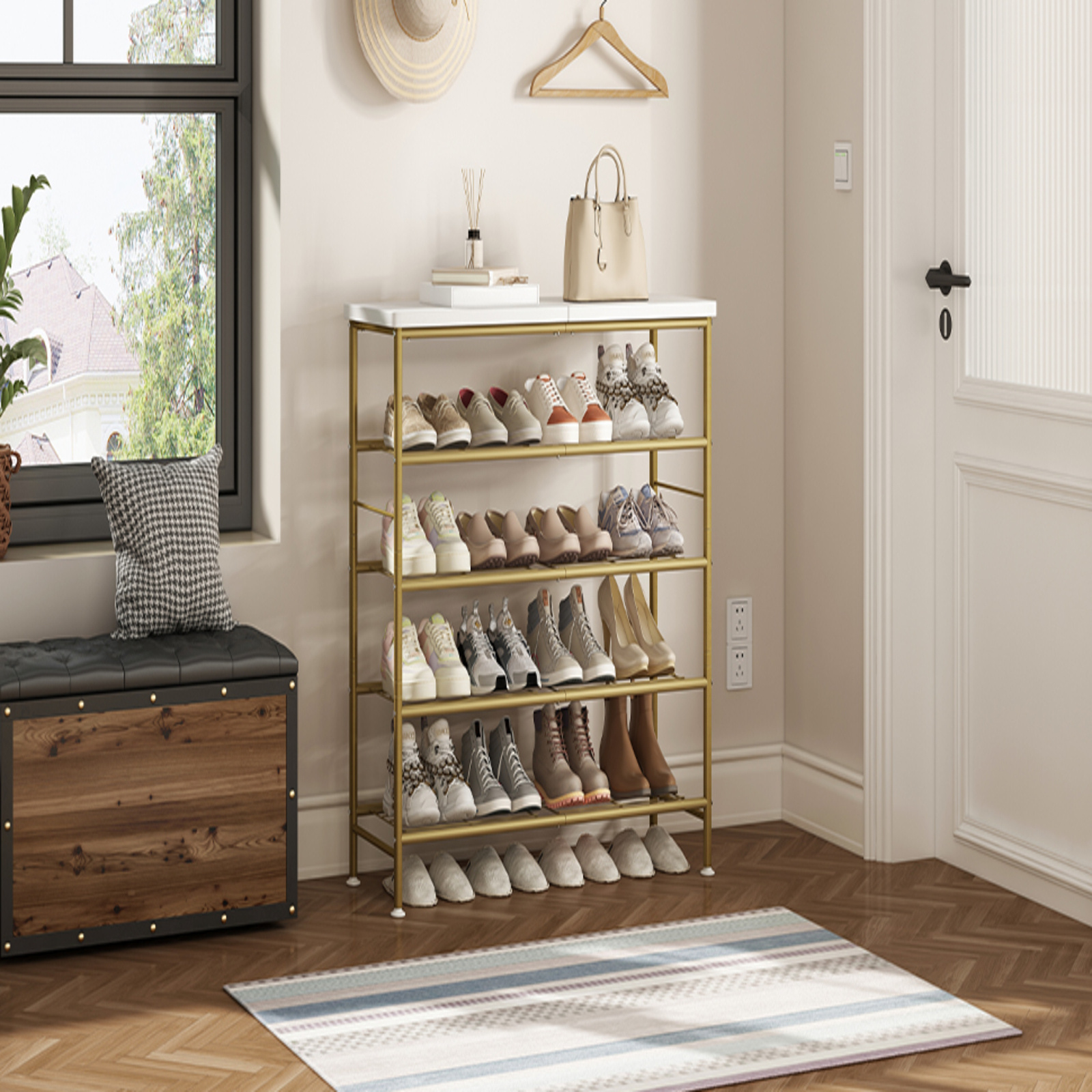   5 tier shoe rack organizer metal free standing storage space saving floor mount design with 16mm metal pipes for closet entryway bedroom versatile room   details 7