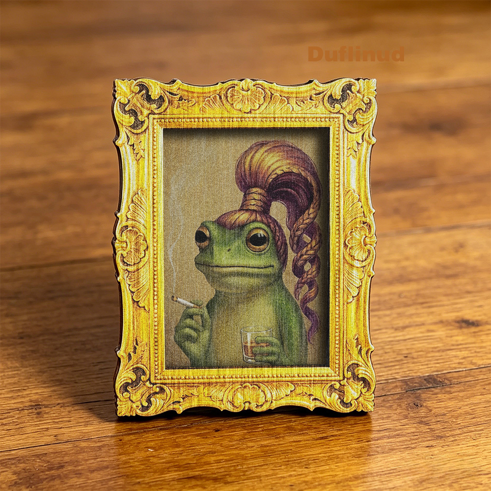 TEMU 1pc Creative Frog Wooden Fridge Magnet, , Holding Drink, Vivid Details, Vibrant Colors, Suitable For Kitchen Refrigerator Door Or Office