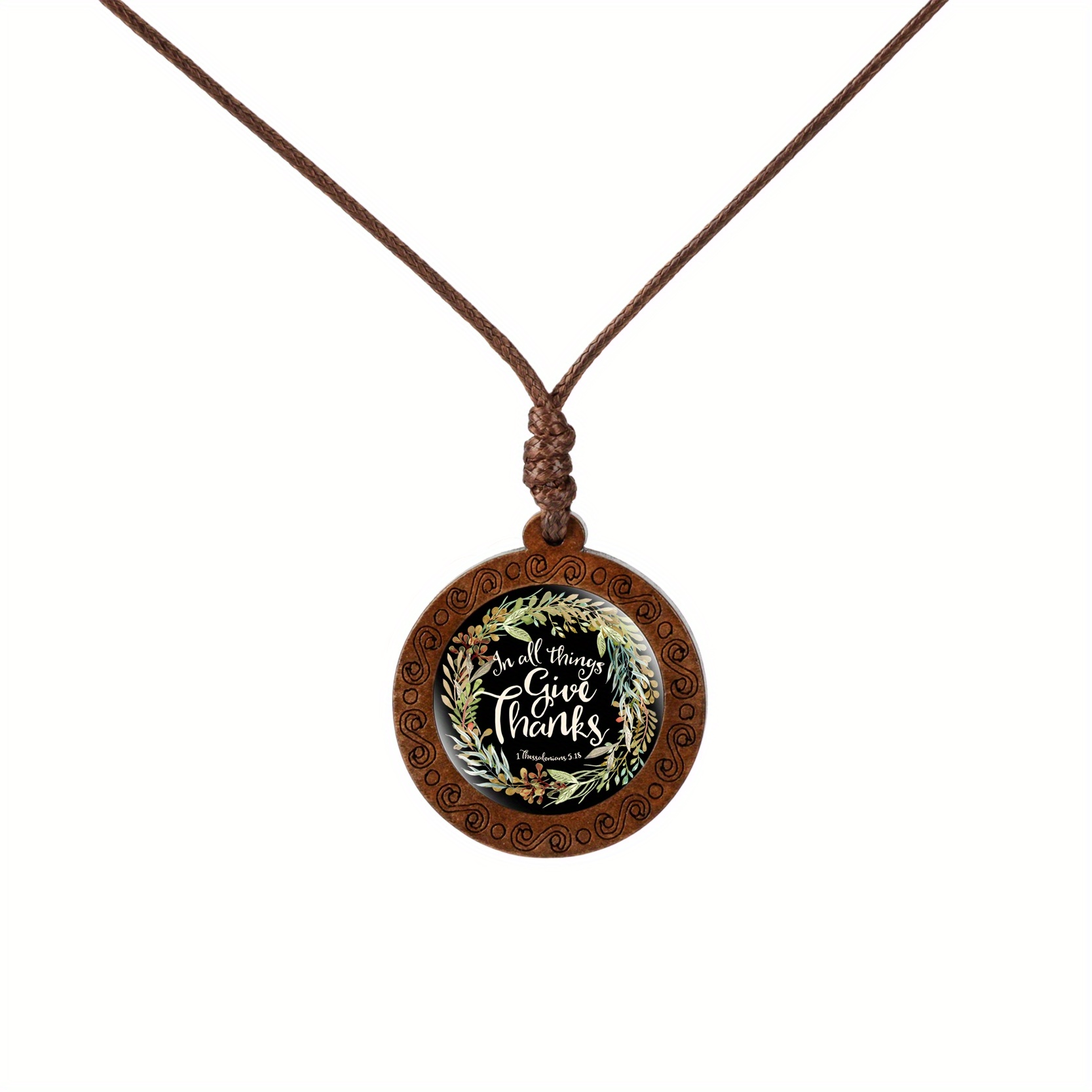 Inspirational Bible Verse Wood Glass Cabochon Necklace