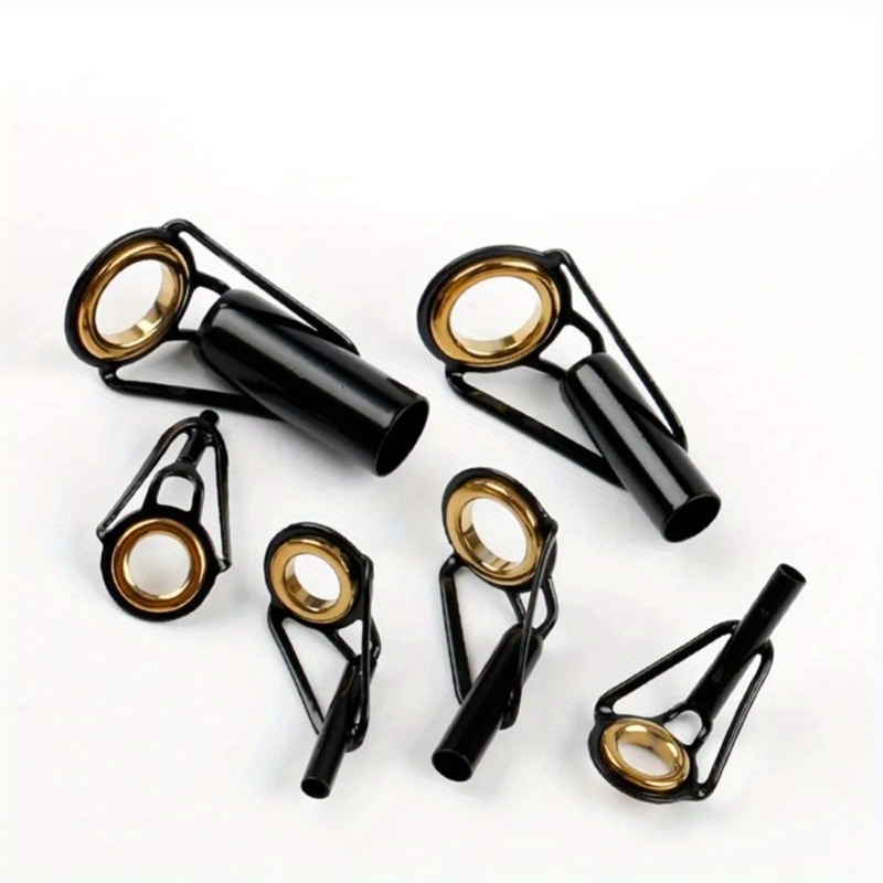 6pcs heavy duty fishing rod guide set small to large black with golden bearings   tip guides suitable for freshwater saltwater spinning and casting fly fishing rod maintenance and repair durable rod accessories rod rack tool