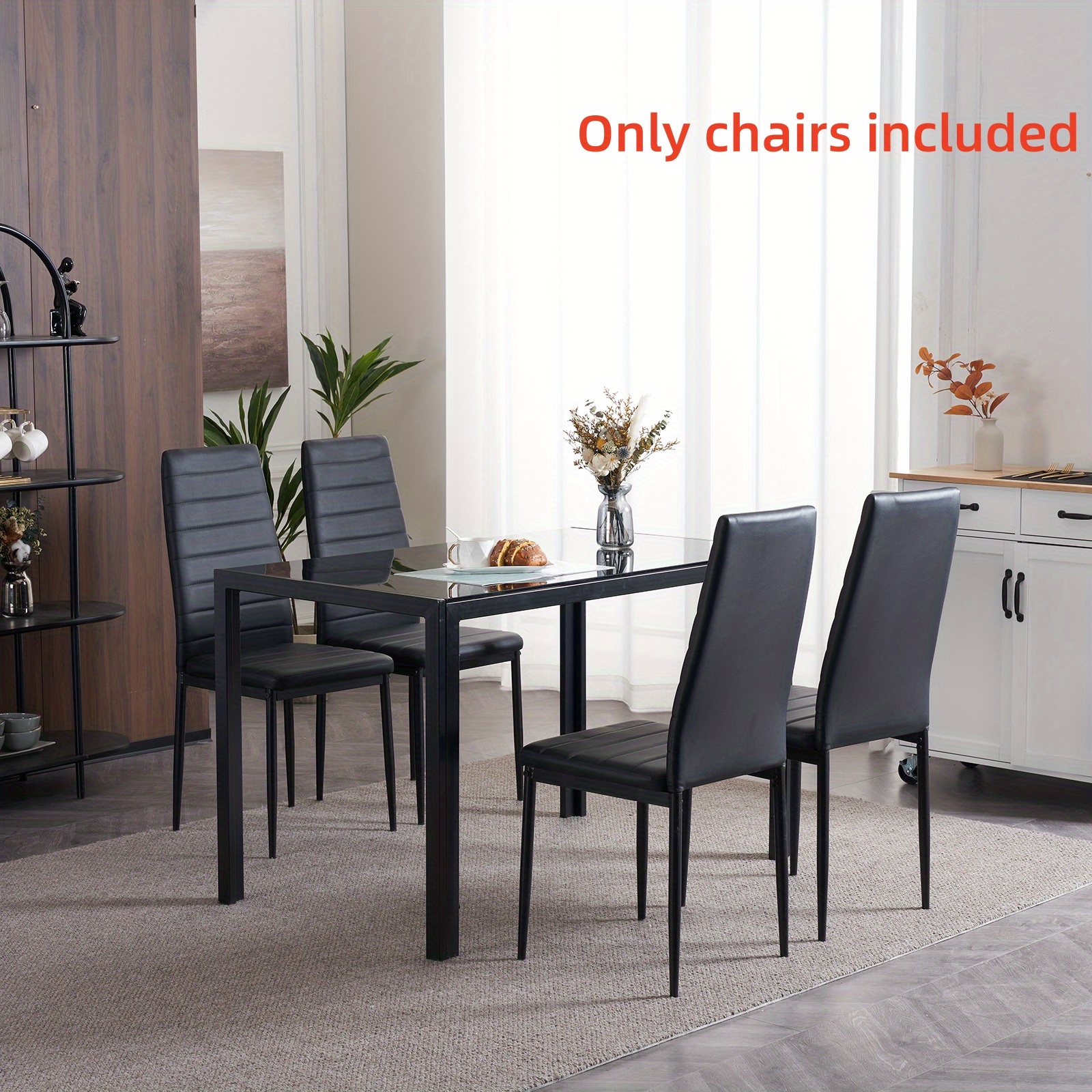 TEMU Modern Dining Chairs Set Of 4/ 6, Pu Leather Black Kitchen Chairs With Padded High Back & Foot Protection For Dining Room, Space-saving