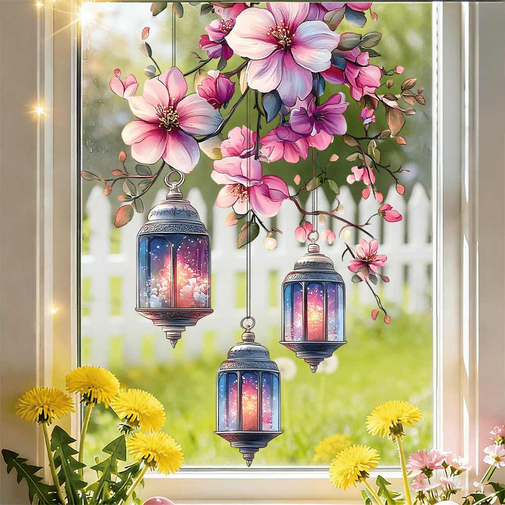TEMU 1 Stained Glass Effect Window Decal | Fairy Garden Flower , Double-sided Static Cling, Suitable For Sunrooms, Kitchen Mirrors, And Surfaces